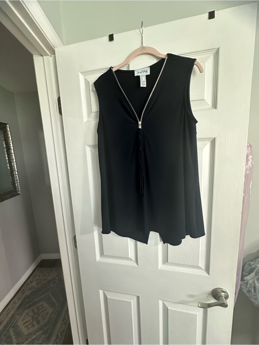Joseph Ribkoff Black Sleeveless V-Neck Top with Zip and Tassel